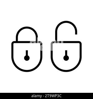 Lock and unlock icon in line style isolated on white background. Open and closed padlocks security symbol. Vector illustration. Stock Vector