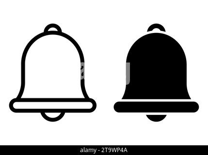 Notification bell Icon symbol isolated on white background. Black warning bell is shaking to alert the upcoming schedule. Vector illustration. Stock Vector