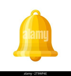 Notification bell icon isolated on white background. Golden warning bell is shaking to alert the upcoming schedule. Vector illustration. Stock Vector