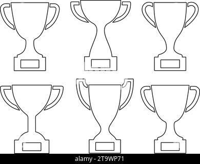 Line Trophy cup icon set. Champion trophy collection. Winner prize, champions realistic vector celebration winning concept. Education and sports first Stock Vector