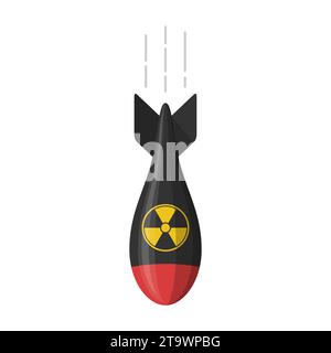 Nuclear bomb isolated on white background. Atomic rocket air bomb. Bombshell, Mmissile army. Nuke radiation vector illustration. Stock Vector