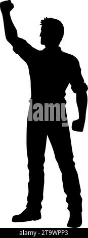 Man with fist raised silhouette. Vector illustration Stock Vector