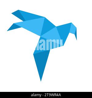 Origami paper bird in a flat style isolated on white. Art of paper folding.Japan origami crane. Paper figure pigeon or dove. Vector illustration. Stock Vector