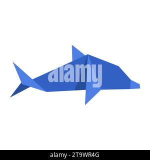 Origami paper Dolphin in a flat style isolated on white. Art of paper folding. Japan origami crane. Paper figure dolphin toy icon. Cartoon geometric Stock Vector