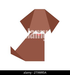 Origami paper Dog in a flat style isolated on white. Art of paper folding. Japan origami crane. Paper figure dog toy icon. Cartoon geometric animal Stock Vector