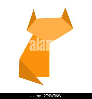 Origami paper Cat in a flat style isolated on white. Art of paper folding. Japan origami crane. Paper figure Cat toy icon. Cartoon geometric Stock Vector