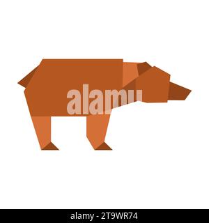 Origami paper Bear in a flat style isolated on white. Art of paper folding. Japan origami crane. Paper figure bear toy icon. Cartoon geometric Stock Vector