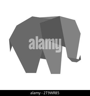 Origami paper Elephant in a flat style isolated on white. Art of paper folding. Japan origami crane. Paper figure elephant toy icon. Cartoon geometric Stock Vector