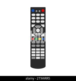 TV remote control device isolated on white background. Television technology channel surfing equipment with buttons icon. Distance media keyboard comm Stock Vector