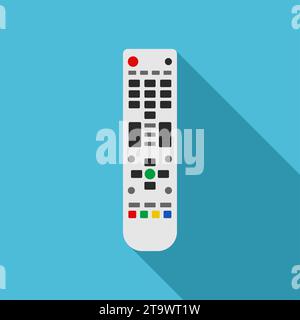 TV remote control device on blue background. Television technology channel surfing equipment with buttons icon. Distance media keyboard communication Stock Vector