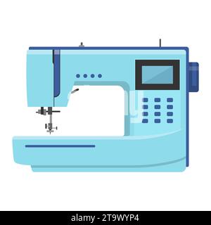 Sewing machine isolated on white background. Modern machine for sewing icon. Mechanical device for stitching fabric and creating garments. Stock Vector