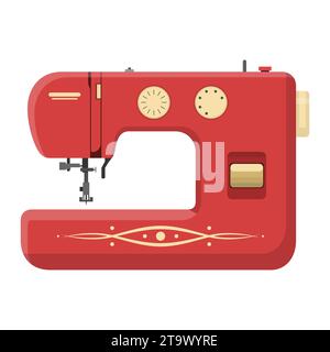Sewing machine isolated on white background. Modern machine for sewing icon. Mechanical device for stitching fabric and creating garments. Stock Vector