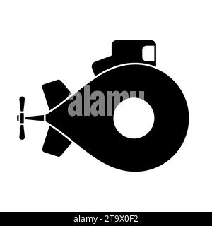 Black submarine icon with periscope isolated on white background. Underwater ship, bathyscaphe icon floating under sea water. Vector illustration. Stock Vector