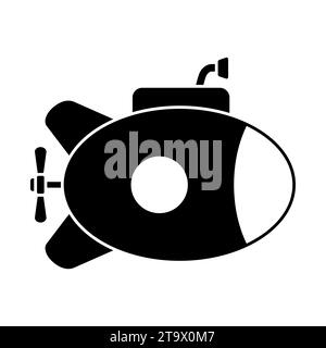 Black submarine icon with periscope isolated on white background. Underwater ship, bathyscaphe icon floating under sea water. Vector illustration. Stock Vector