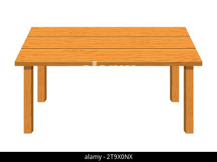 Empty wooden rectangular shaped table isolated on white background. Brown dining table icon. Furniture for house. Vector illustration. Stock Vector