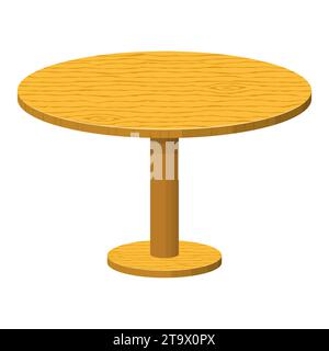 Wooden round rustic table isolated on white background. Brown dining table icon. Furniture for house. Vector illustration. Stock Vector