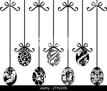 Collection of different hanging Easter egg decorations isolated on white Stock Vector
