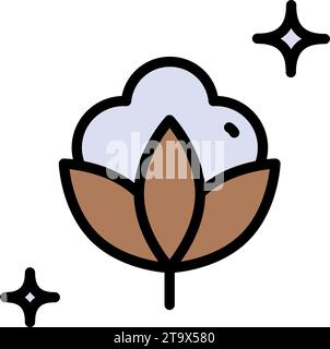 Cotton color icon. Flower, plant, fiber. Fabric features concept. Can be used for topics like organic production, natural material, clothing industry Stock Vector