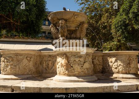 Heraklion, Crete - Greece - September 21st, 2023: The Morosini or Lions Square Fountain, completed in 1628 by Governor-architect Francesco Morosini, i Stock Photo