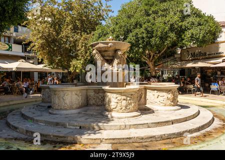 Heraklion, Crete - Greece - September 21st, 2023: The Morosini or Lions Square Fountain, completed in 1628 by Governor-architect Francesco Morosini, i Stock Photo