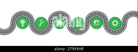 Infographic road with six steps on vinding road. Vector illustration. Stock Vector