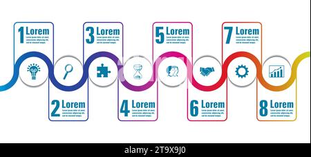 Infographic road with eight steps. Vector illustration. Stock Vector