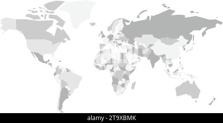 Blank political map of World. Simplified vector map in four shades of grey. Stock Vector
