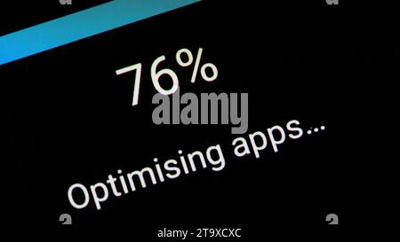 Optimizing apps generic loading bar on a mobile device smartphone tablet display, operating system OS software update, automatic application settings Stock Photo