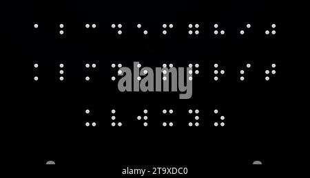 Braille Alphabet Guide Visually Impaired Writing System Symbol Formed out of White Spheres on a Black Background. 3D Render. Stock Photo