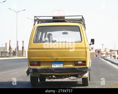 Cairo, Egypt, September 23 2022: A vintage old small bus automobile car, microbus with a new Egyptian plate numbers on the road, a vintage old antique Stock Photo