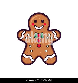 Flat Vector Gingerbread Man. Christmas Icon. Gingerbread Design Template, Holiday Winter Symbol. New Year Cookies, Sweets Concept. Vector illustration Stock Vector