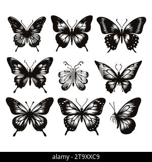 Set of Butterfly silhouettes isolated on a white background, Vector illustration. Stock Vector