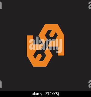 letter bq wrench negative space logo vector Stock Vector