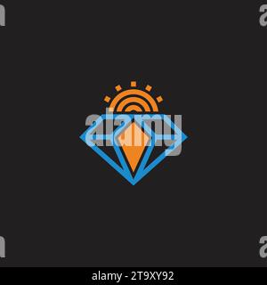 simple sun gold blue diamond simple geometric logo vector Stock Vector