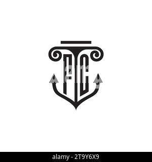 FC pillar and anchor combination concept logo in high quality design Stock Vector
