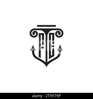 FE pillar and anchor combination concept logo in high quality design Stock Vector