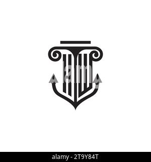 HW pillar and anchor combination concept logo in high quality design Stock Vector