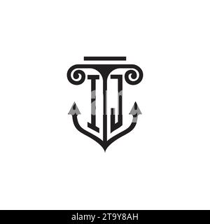 IJ pillar and anchor combination concept logo in high quality design Stock Vector