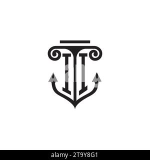 II pillar and anchor combination concept logo in high quality design Stock Vector