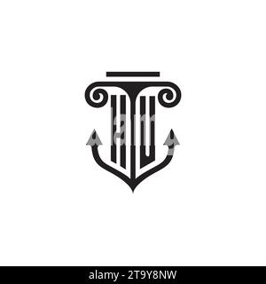 HU pillar and anchor combination concept logo in high quality design Stock Vector