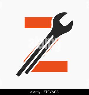 Wrench Logo On Letter Z With Engineering Symbol. Technician Logotype Stock Vector