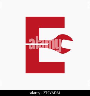 Wrench Logo On Letter E With Engineering Symbol. Technician Logotype Stock Vector