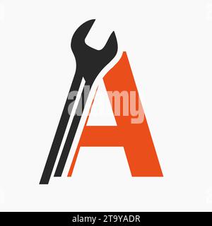 Wrench Logo On Letter A With Engineering Symbol. Technician Logotype Stock Vector