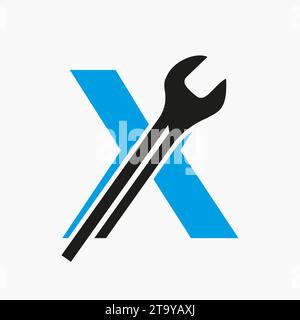 Wrench Logo On Letter X With Engineering Symbol. Technician Logotype Stock Vector