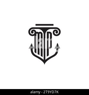 MP pillar and anchor combination concept logo in high quality design Stock Vector