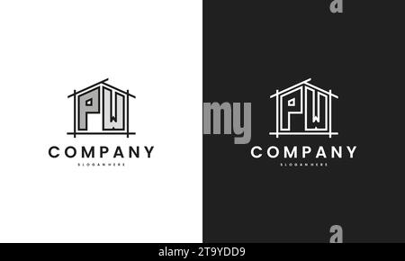 Initial PW home logo with creative house element in line art style vector design template. Stock Vector
