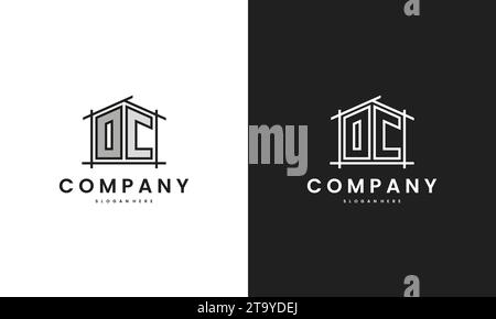 Initial OC home logo with creative house element in line art style vector design template. Stock Vector