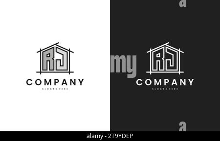 Initial RJ home logo with creative house element in line art style vector design template. Stock Vector