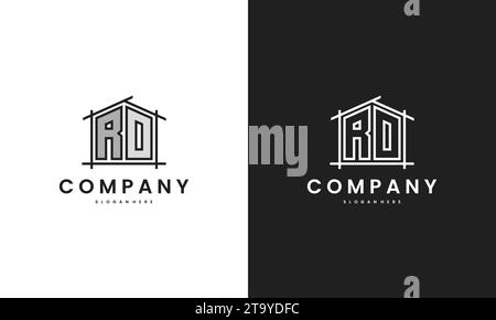 Initial RO home logo with creative house element in line art style vector design template. Stock Vector