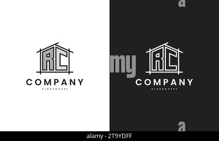 Initial RC home logo with creative house element in line art style vector design template. Stock Vector